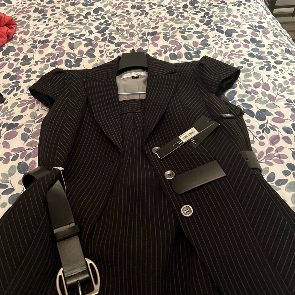 Black Pinstripe Blazer with Belt, never worn , so sophisticated and chic. Tahari